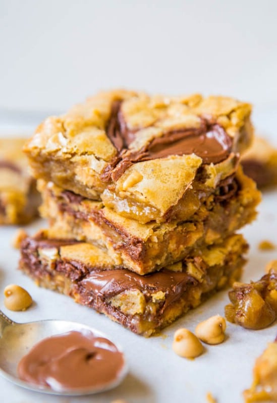 Nutella Peanut Butter Blondies - 35 Surprisingly Easy One-Bowl Dessert Recipes