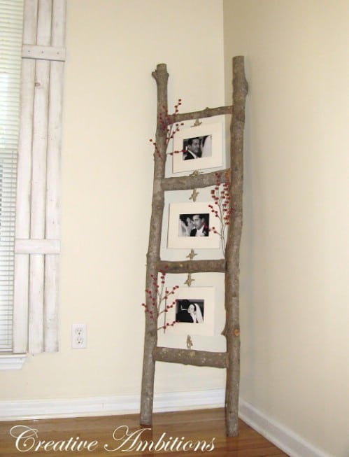 Rustic Photo Ladder - 40 Rustic Home Decor Ideas You Can Build Yourself