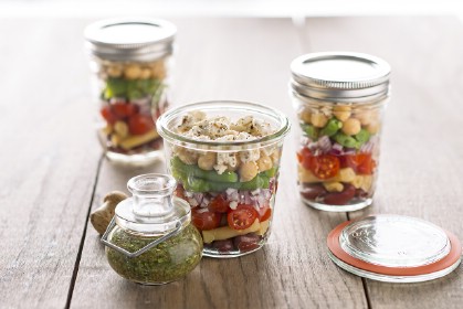 Layered Bean Salad with Feta Cheese