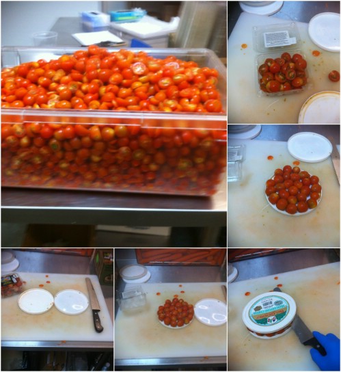 Slice a lot of cherry tomatoes simultaneously.