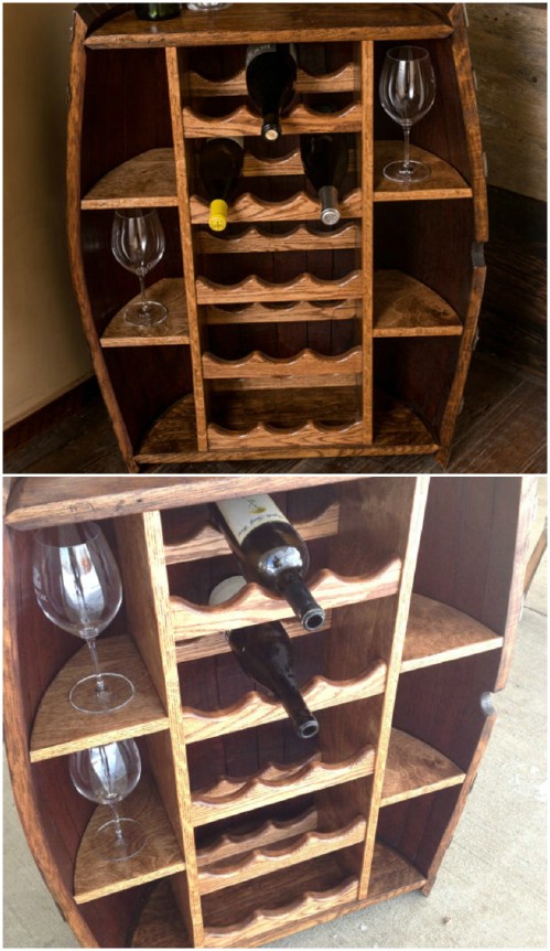 Wine barrel bottle cabinet - 50 Decorative Rustic Storage Projects For a Beautifully Organized Home