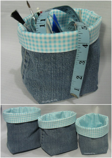 Make a denim fabric basket.