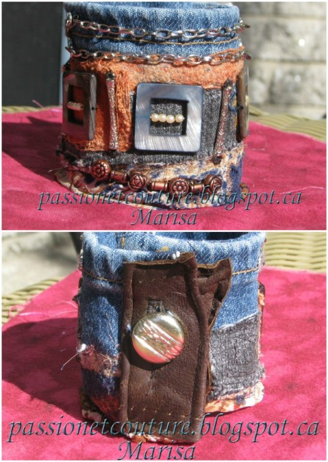Make a textile denim cuff.