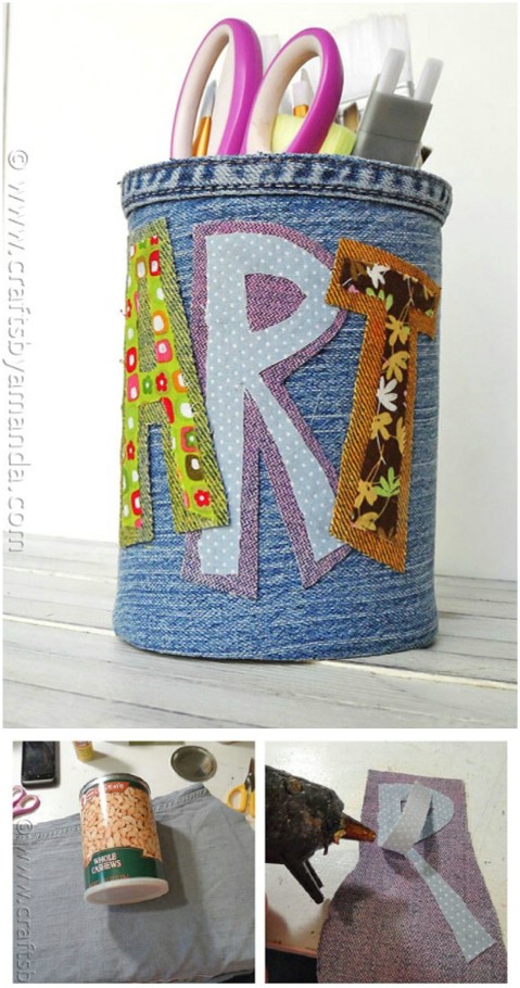 Craft a denim-covered pencil can.