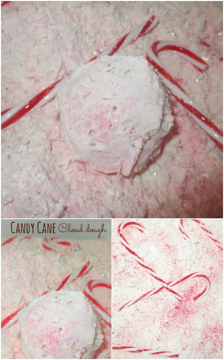 Make candy cane cloud dough for the holidays.