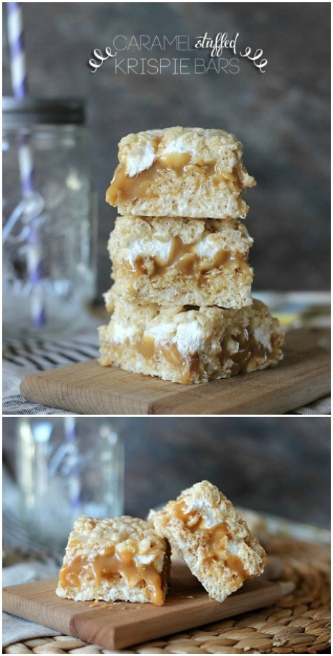 Caramel Stuffed Rice Krispie Bars