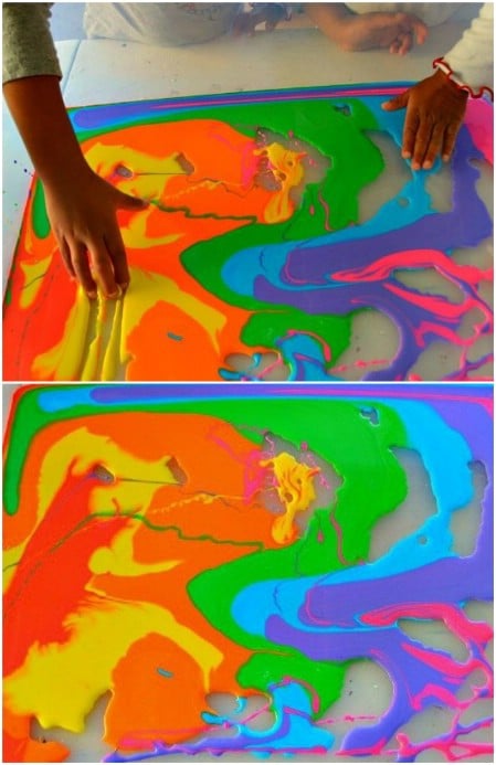 Make beautiful rainbow oobleck.