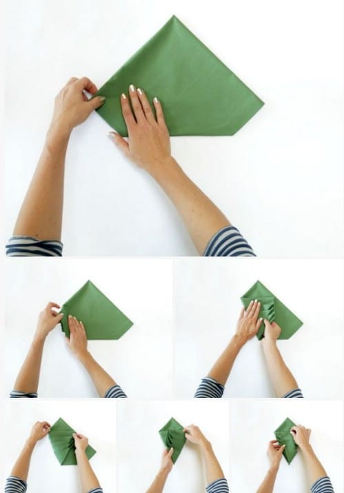 Amazing Folding Technique Turns Your Napkins into Christmas Trees {Steps}
