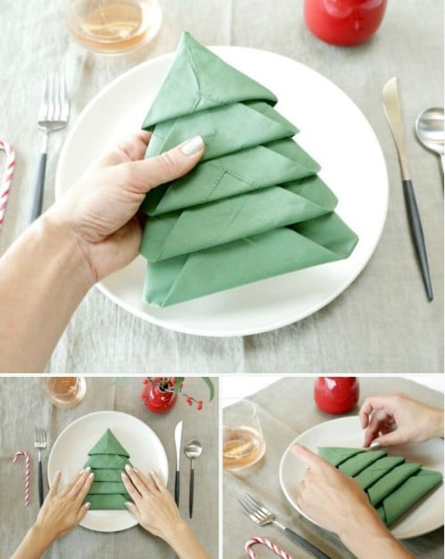 Amazing Folding Technique Turns Your Napkins into Christmas Trees {Steps}