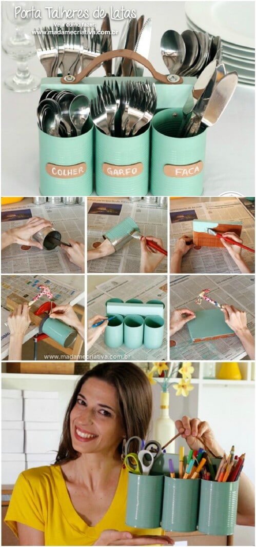 Tin Can Silverware Holders