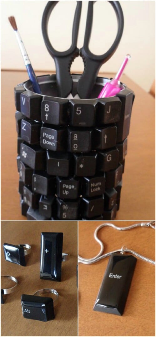 Upcycled Keyboard Wrapped Around a Tin Can: Accessory Cup