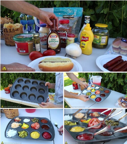 4. Serve condiments in a muffin tin.