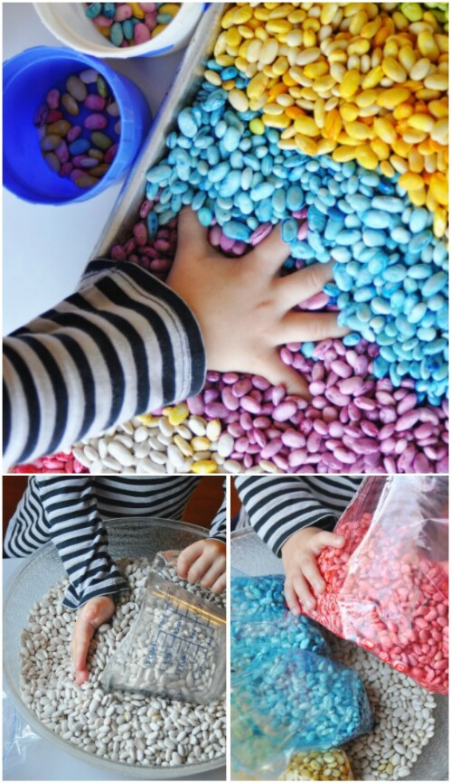 Make scented rainbow beans for sensory play.