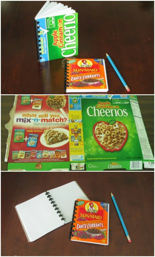 Create useful notebooks with fun cereal box covers.