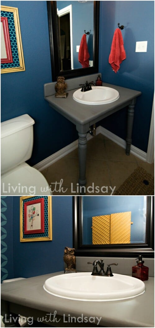 Dining Table Repurposed Into Vanity