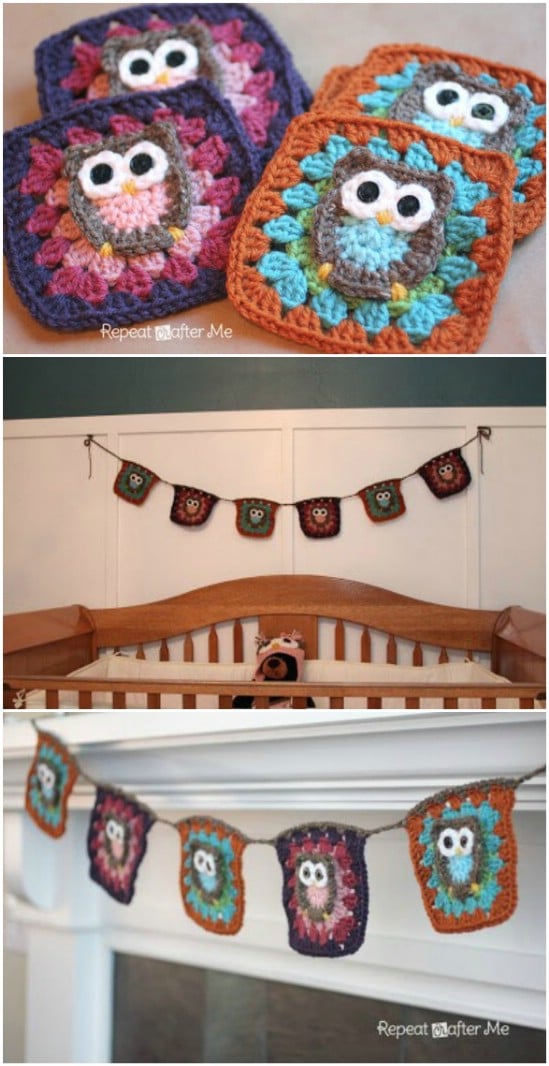 Owl Granny Square Crochet Pattern