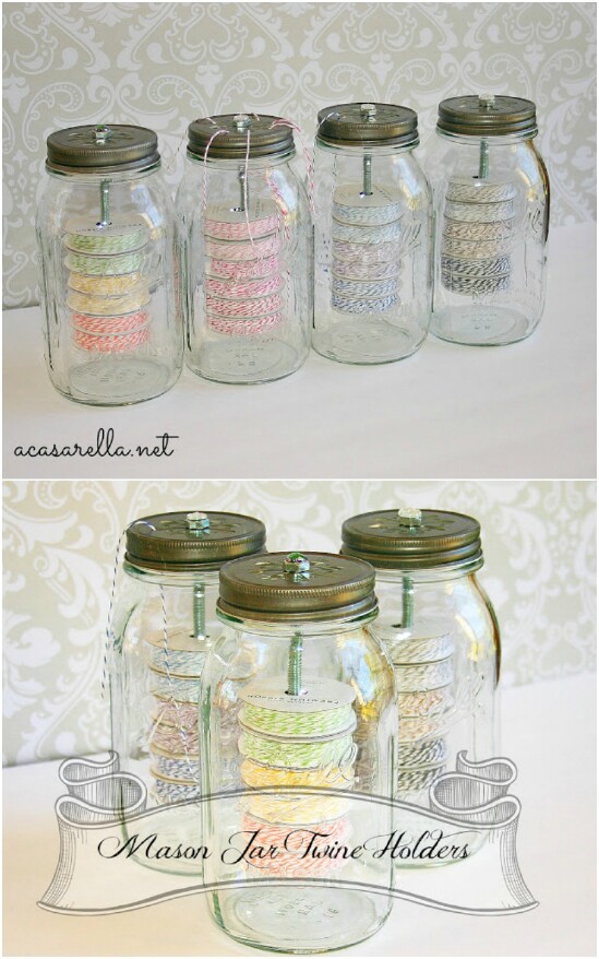 Twine Organizer And Dispenser - 30 Mind Blowing DIY Mason Jar Organizers You'll Want To Make Right Away
