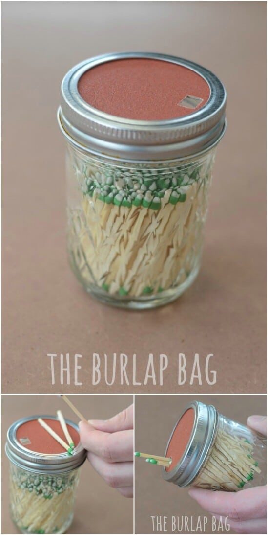 Mason Jar Matchbox - 30 Mind Blowing DIY Mason Jar Organizers You'll Want To Make Right Away