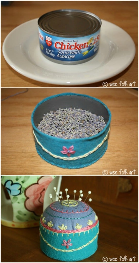 Tuna Can Pincushion - 20 Frugally Genius Ways To Upcycle Empty Tuna Cans