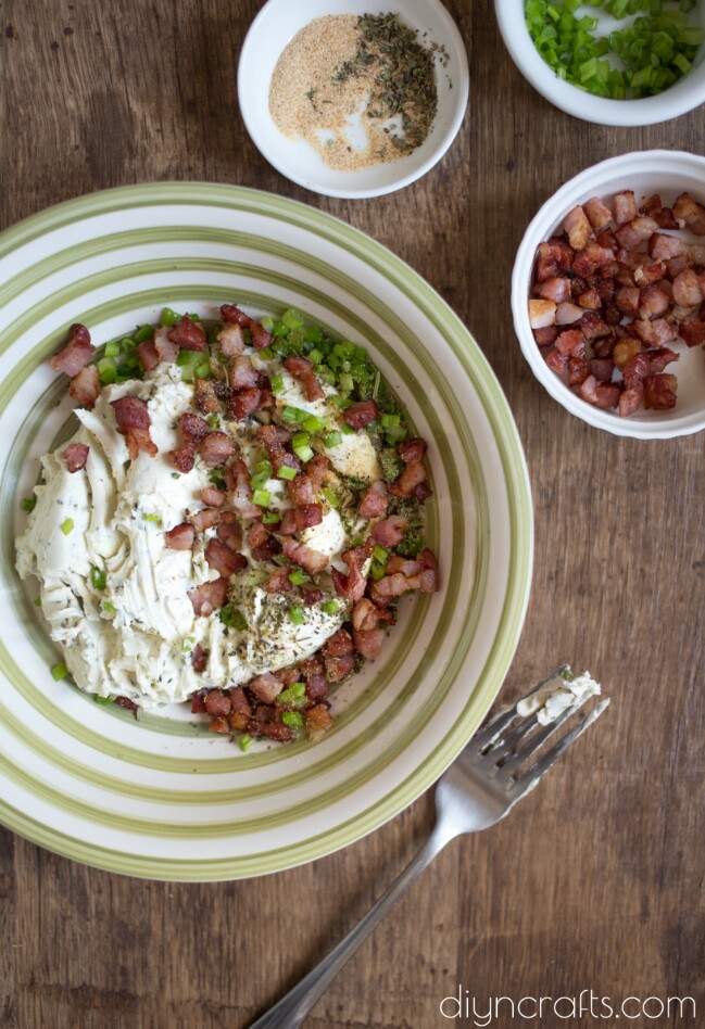 Cheese herbs and bacon mixed.