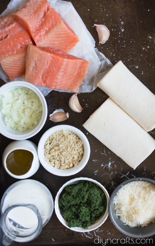 Salmon wellington recipe ingredients.