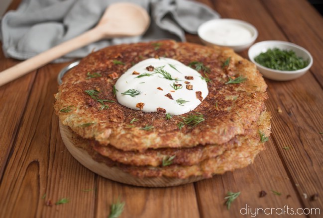 Stacking the pancakes.