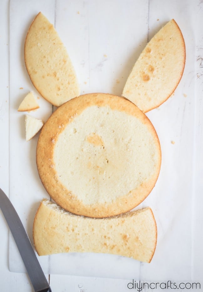 Making the bunny form for the cake.