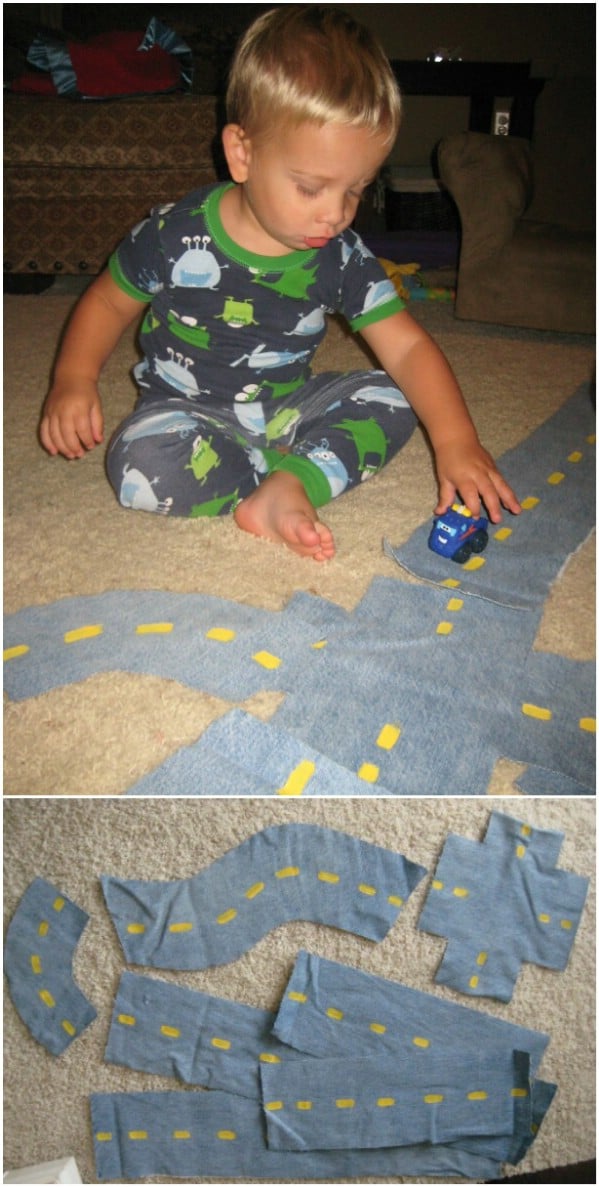 Upcycled Old Jeans Into Play Roads