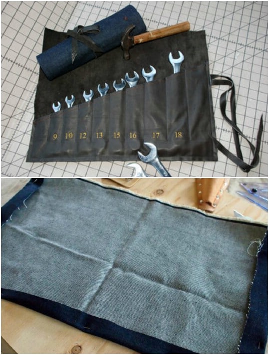 Repurposed Denim Roll Up Tool Organizer
