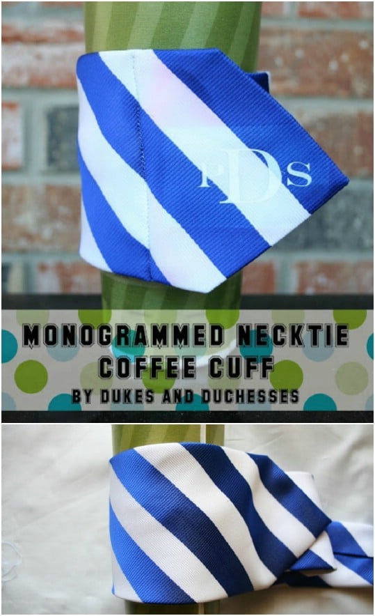 DIY Monogramed Necktie Coffee Cuff