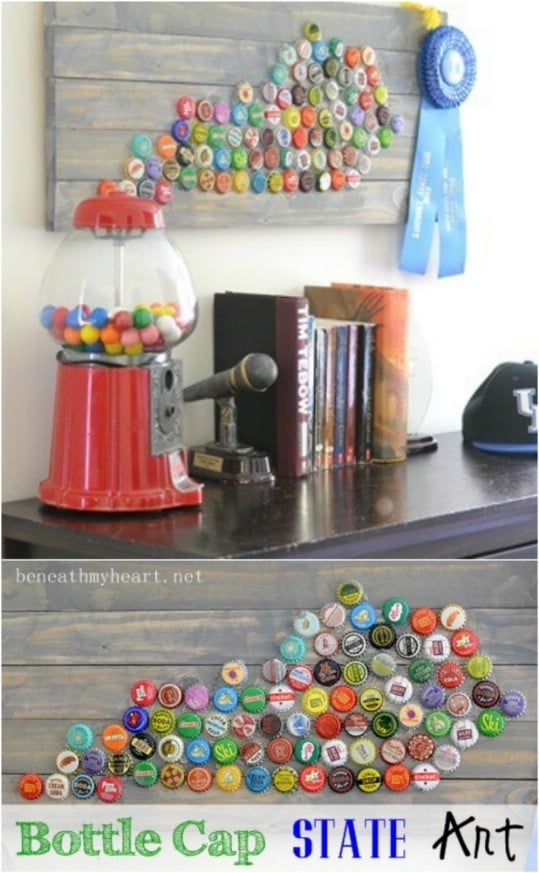 Upcycled Bottle Cap State Art