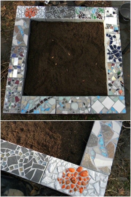 DIY Mosaic Cinder Block Raised Garden Bed