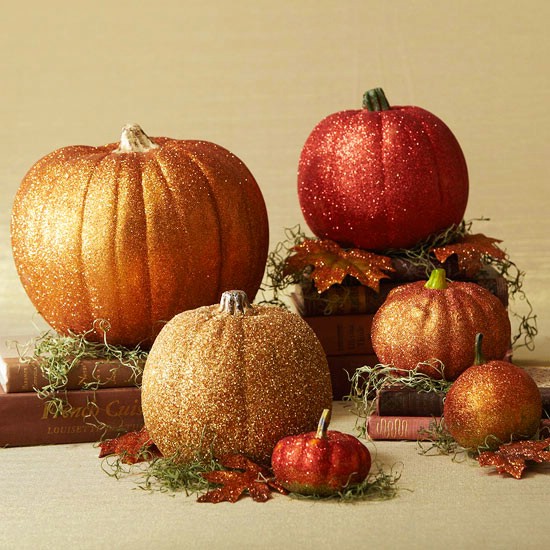 Glittery Pumpkins - 40 Easy to Make DIY Halloween Decor Ideas