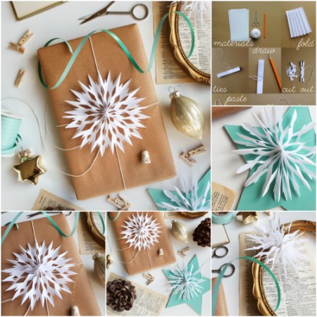 Paper snowflake gift topper.