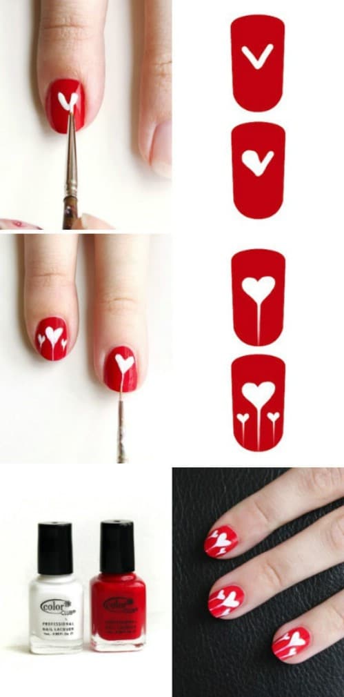 Heart Stems - 20 Ridiculously Cute Valentine’s Day Nail Art Designs