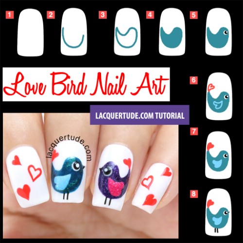 Lovebirds - 20 Ridiculously Cute Valentine’s Day Nail Art Designs