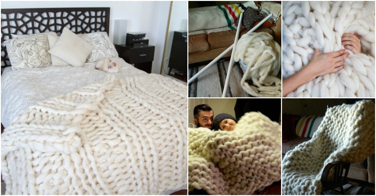 See How She Knitted this Cozy Giant Blanket with PVC Pipes DIY & Crafts