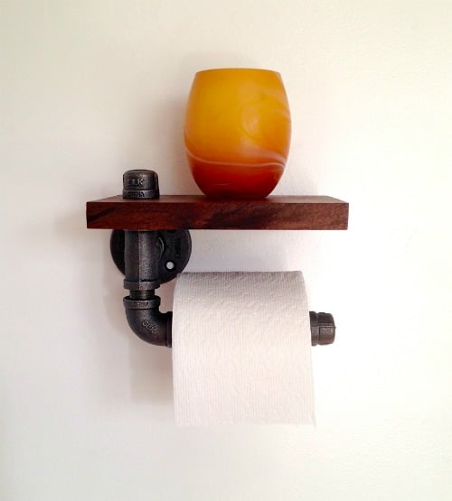 Wood and Pipe Toilet Paper Holder
