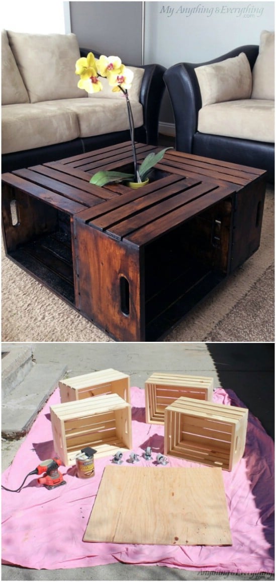 crate table coffee wooden decor diy wood projects upcycling crafts