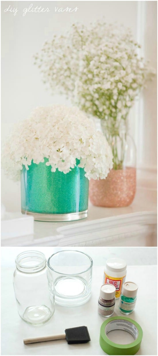 Glitter Dipped Jar Vases