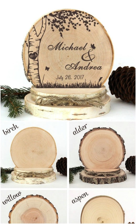 Birch Wood Wedding Cake Topper