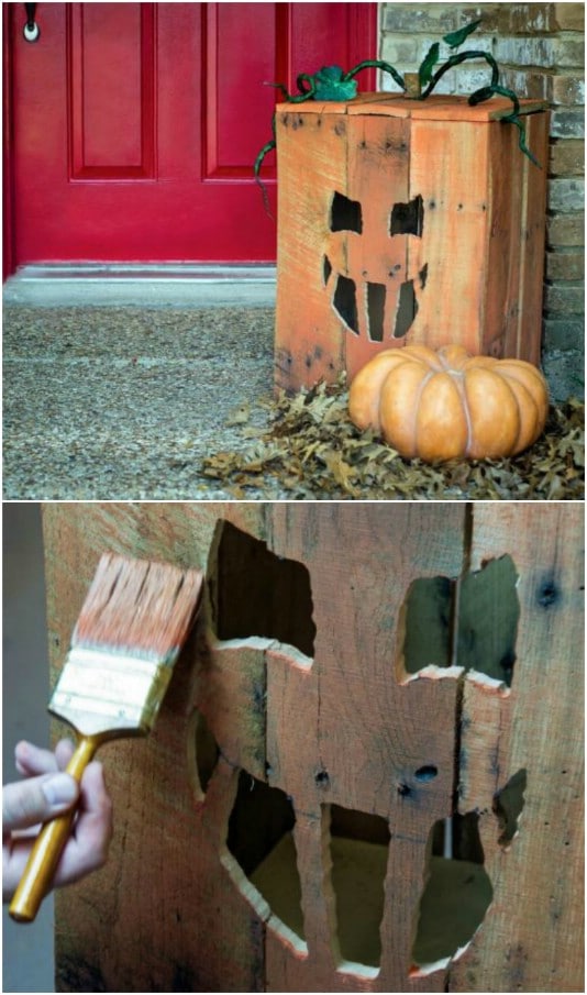 Reclaimed Wood Jack-O-Lantern Box - 25 Fantastic Reclaimed Wood Halloween Decorations For Your Home And Garden