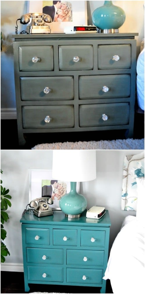 Give a boring nightstand an exquisite teal makeover.