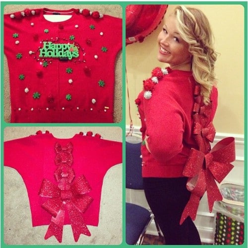 Big Bead Bows Tacky Ugly Sleeveless Christmas Sweater - The Ugly Sweater Shop