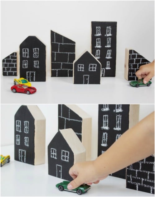 Easy Wooden Chalkboard City Blocks