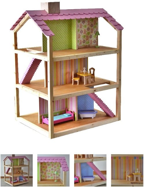 Simple Open Design Wooden Dollhouse