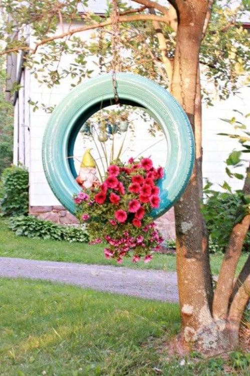 Upcycled Tire Hanging Planter