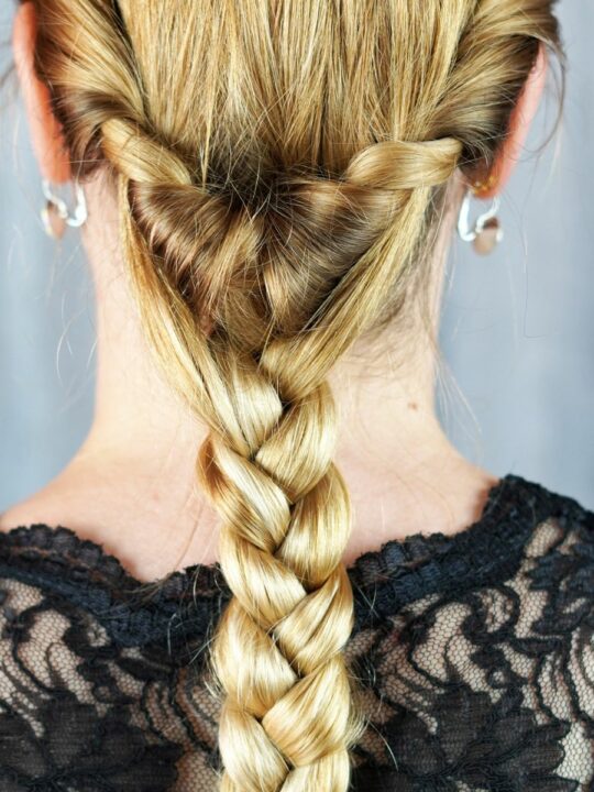 Artfully Twisted Low Braided Ponytail 14 Close-up of the twisted low ponytail braid with an elegant touch